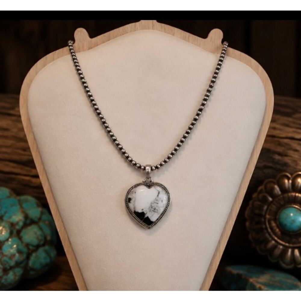 White Buffalo Heart Pendant 925 Sterling Silver Pendant